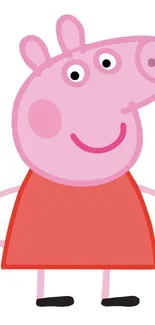 Cute cartoon pig in a pink-red dress on a white background.