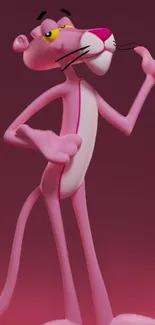 Playful pink cartoon character on a dark pink mobile wallpaper.