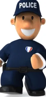 Smiling cartoon policeman in blue uniform.