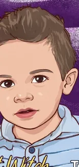 Cartoon child portrait on purple background wallpaper.