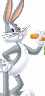 Playful cartoon rabbit holding a carrot.