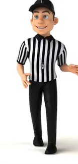 Cartoon referee in striped uniform smiling on mobile wallpaper.