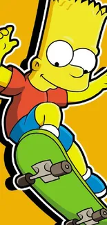 Cartoon character skateboarding on yellow background wallpaper.