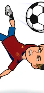 Cartoon character in mid-air bicycle kick with soccer ball.