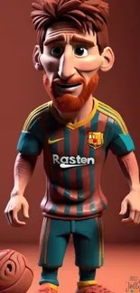 3D cartoon football player with a ball.