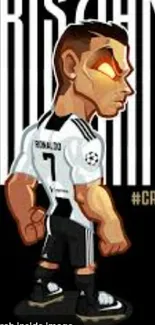 Cartoon soccer star in black and white jersey wallpaper.