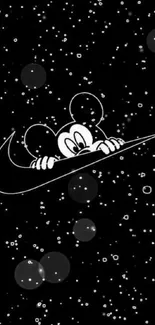 Cartoon character on a cosmic black wallpaper.