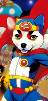 Cartoon superhero animal with red cape in vibrant mobile wallpaper.