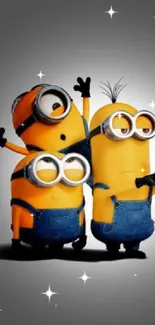 Minion characters in denim with a smartphone