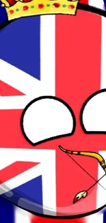 Cartoon Union Jack ball with archer on mobile wallpaper.