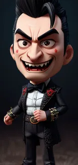 Animated vampire character in a suit with gothic elements for mobile wallpaper.