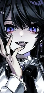 Gothic anime girl with violet eyes and dark style, perfect for mobile wallpaper.