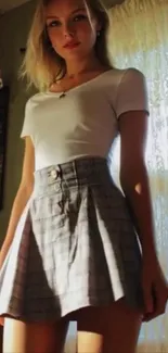 Trendy young woman in casual chic attire.
