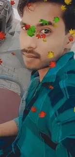 Stylish young man in blue plaid shirt outdoors.