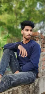 Young man in casual wear posing outdoors.