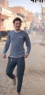 Person walking down a vibrant street, showcasing urban life.