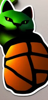 Green cat with basketball design phone wallpaper.