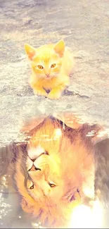 Cute kitten and lion reflection wallpaper.