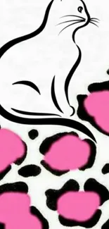 Stylish cat silhouette with pink leopard spots wallpaper.