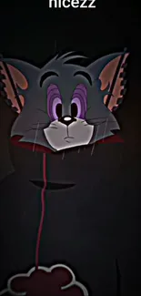 Mysterious animated cat in a hoodie, black theme.