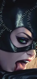 Catwoman art wallpaper for mobile featuring bold design.