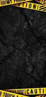 Black textured wallpaper with caution tape.