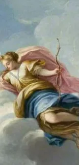 Celestial angel amid soft clouds art wallpaper.