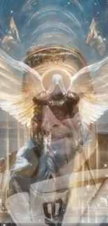 Celestial angel with radiant wings in ethereal light