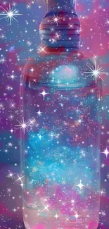 Colorful galaxy in a bottle with stars and nebula.