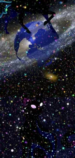 Galaxy wallpaper featuring a cosmic cat with stars.