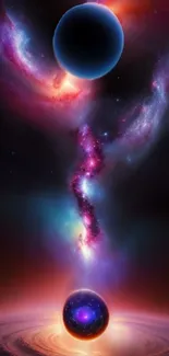 Vibrant cosmic wallpaper with galaxies and planets, perfect for space enthusiasts.