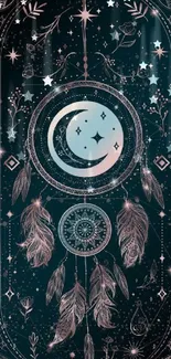 Celestial dreamcatcher in teal with stars and mystical design.