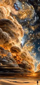 Celestial dreamscape with stars and clouds.
