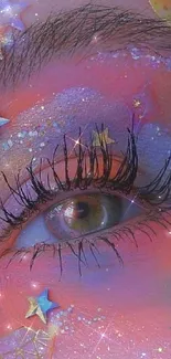 Celestial eye art with vibrant stars.