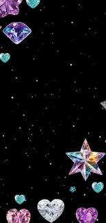 Colorful gemstone hearts and stars wallpaper.