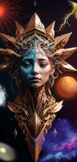 Celestial goddess artwork with cosmic elements in vibrant colors.