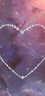 Diamond heart on a cosmic purple galaxy background.