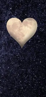 Heart-shaped moon in starry night sky wallpaper.