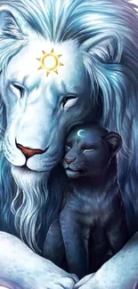 Celestial white lion with cub wallpaper.