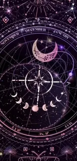 Celestial wallpaper featuring moon phases and cosmic patterns.