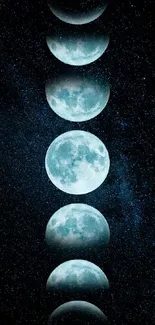 Mobile wallpaper with celestial moon phases and starry night sky.