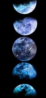 Moon phases on dark background, mobile wallpaper.