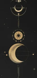 Celestial moon phases on black wallpaper.