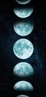 Moon phases in a starry night wallpaper with celestial theme.