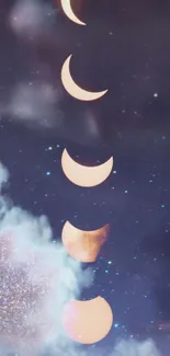 Celestial moon phases in starry night sky wallpaper.