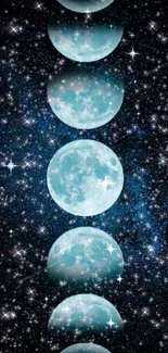 Wallpaper with moon phases and a starry galaxy background.