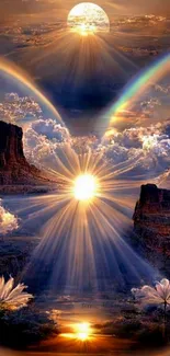 Celestial landscape with sun and clouds