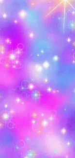 Neon purple and pink starry wallpaper with glowing celestial design.