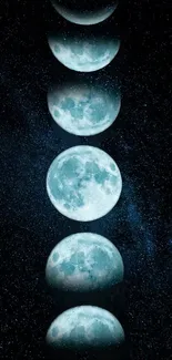 Night sky with luminous moon phases and stars.