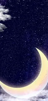 Crescent moon in starry night sky wallpaper.